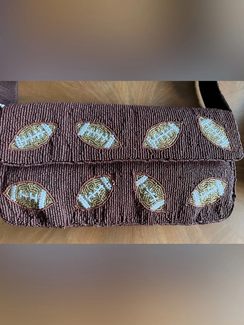 Sol and Mer Brown Beaded Football Motif Shoulder Bag